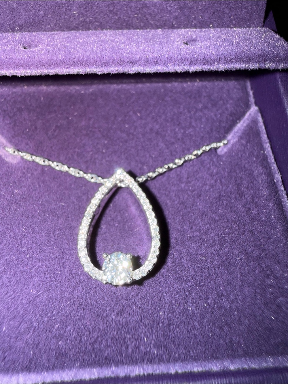 Zales Silver Teardrop Pendant Necklace with Clear Center Stone